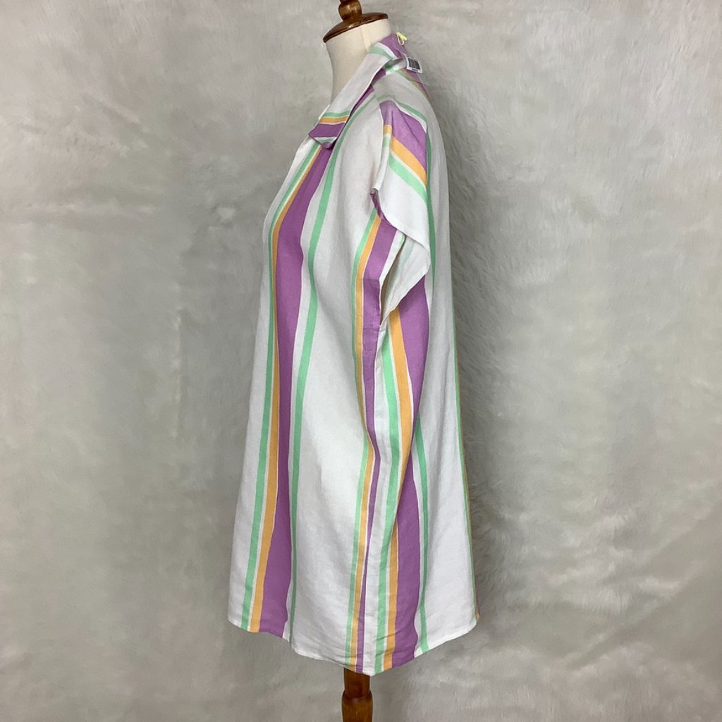 Laagam White, Yellow, Green, Purple Stripe Agosto Linen Blend Dress Nwt Flawed L — image 2 of 8